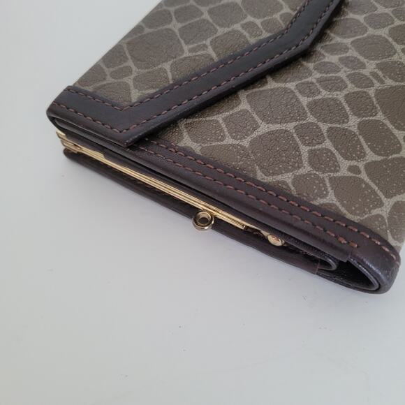Nina Ricci Giraffe Brown Wallet Compact Kisslock Leather Vintage Italian Trifold - Picture 12 of 12